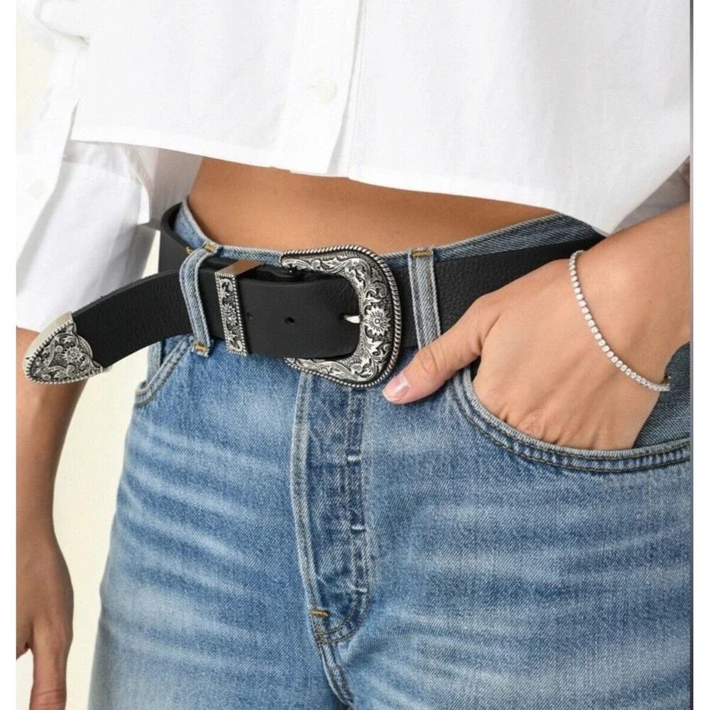 B-Low The Belt Black Leather Frank Belt Sz L New W/Missing Metal Point